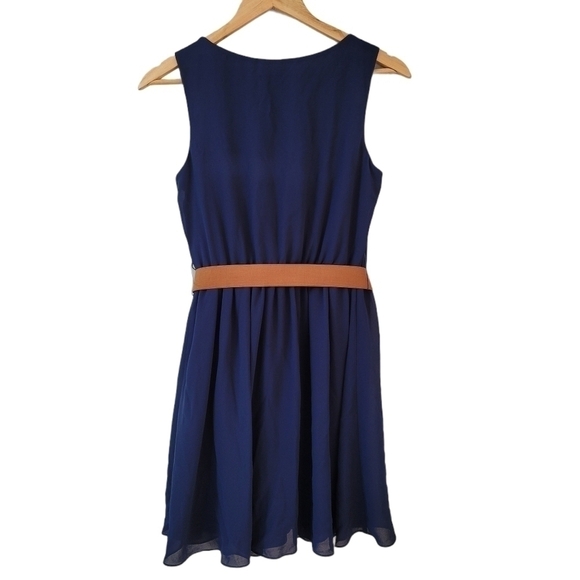 FIT Flare Navy Midi Dress With Belt - Picture 2 of 12